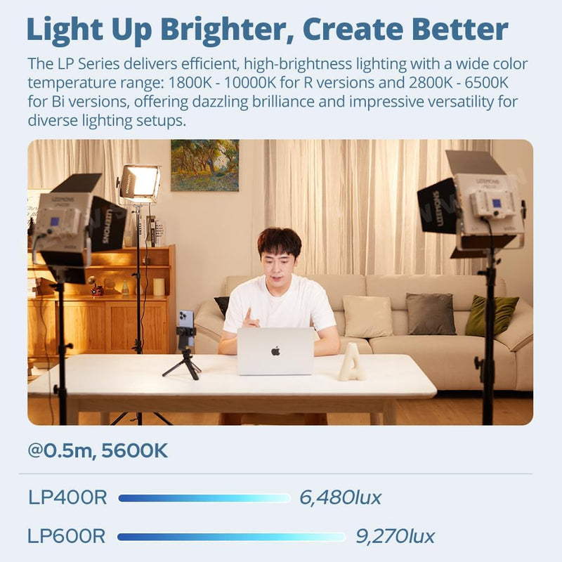 Godox Litemons LP600R RGB LED Light Panel W/APP Control,60W Studio Photography Lighting W/Barndoor,1800K -10000K,14 FX Modes/360°Rotatable/CRI 96+ TLCI 96+