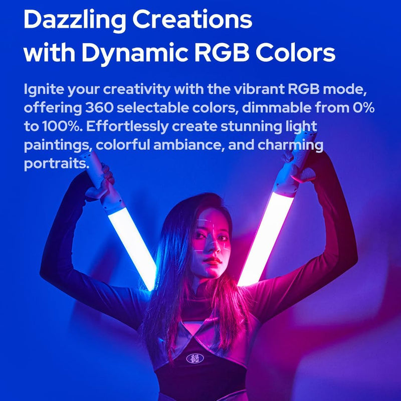 GODOX LC1000R Handheld RGB Tube Light, 2500K-8500K RGB Stick Light with Barndoor&Soft Diffuseur, 65W / 100W (P Model) 360°Full Color CRI 96+ 15 FX Effects LED Light Wand with Godox APP Control