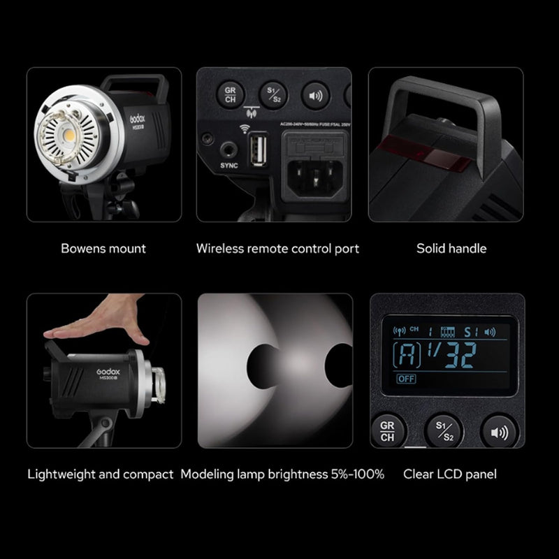 Godox MS300V 300W Studio Flash 5800±200K 0.1~1.8S Recycle Time with LED Modeling Lamp LED Light Strobe Flash Monolight for Studio, Portrait, Commerce Photography, etc (MS300 Upgraded Version)