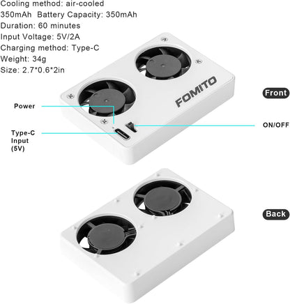 FOMITO-FS-03 Camera Video Dual Cooling Fans Built-in Battery with Magnetic Case for Sony A7M4 A7cII A7c A7S3 ZV-1 ZV-10 ZVE1 A6700 FX30 Canon R5 R6 R7 Fujifilm XT4 White-F0193