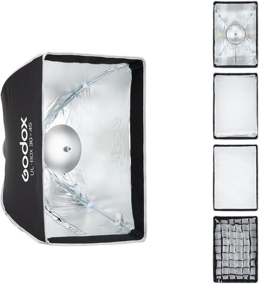 Godox UL-Series Quick Release Umbrella Softbox - 5 Shapes Edge Mask & Bowens Mount for Portraits/Product/Live Streaming, 30x45cm