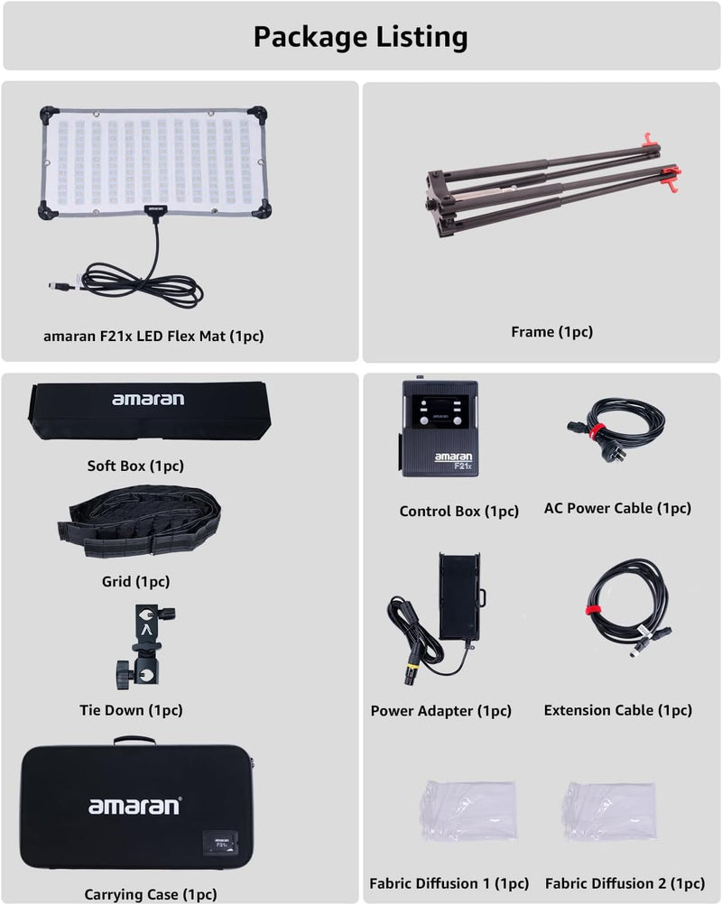 Aputure amaran F21x Bi-Color V-Mount LED Mat Foldable Flexible LED Light 2500K- 7500K CRI 95+, TLCI 98 App Control for Video Studio Photography Film Lighting with Sftobox,Carring Case (Amaran F21x)