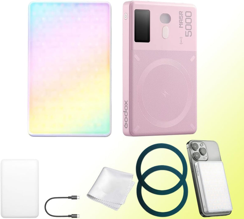 Godox MA5R Full-Color LED Light, Magnetic Charging Selfie Light CRI95 TLCI97, CCT 1800K-10000K,14 Fx Modes,HSI Adjustment,NFC/Bluetooth Connectivity,GM Adjust, 0%-100% Adjust, forYouTube/TikTok etc.