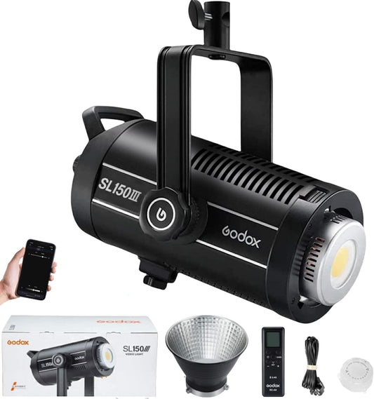 SL150III LED Video Light with RC-A6 Remote, 160W 73600Lux LED Continuous Light with 8 FX Effect, Bluetooth APP Control, CRI 96+ Studio Ultra Quiet LED Photography Light