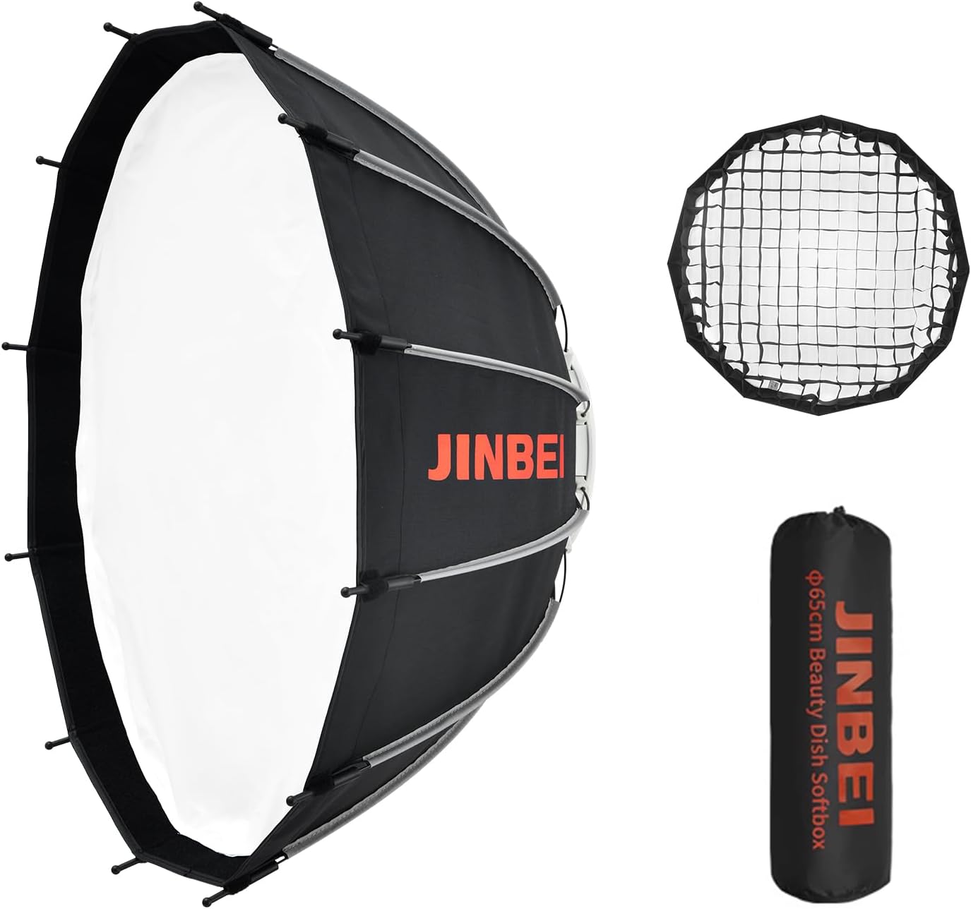 JINBEI 65cm Bowens Mount Deep Parabolic Softbox - High-Efficiency Studio Lighting Softbox for LED Video Lights, Photography & Live Streaming