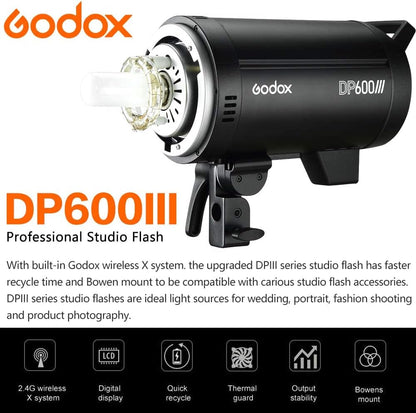 Godox DP600III Professional Studio Flash Bowens Mount LCD Control Panel, It Provides an Ideal Light Source for Wedding Photography, Advertising Shooting, Portrait and Fashion Photography, etc.