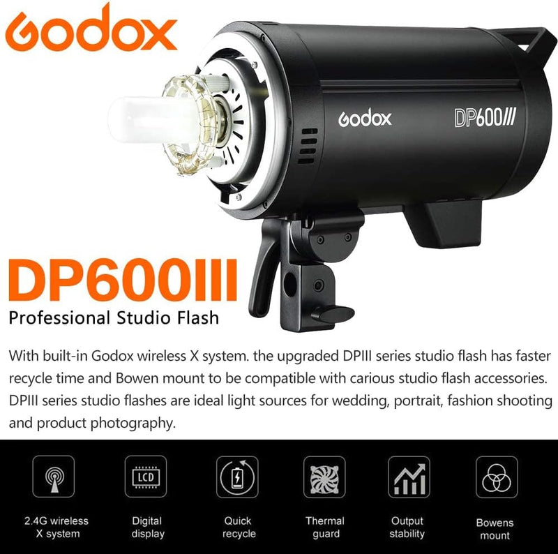 Godox DP600III Professional Studio Flash Bowens Mount LCD Control Panel, It Provides an Ideal Light Source for Wedding Photography, Advertising Shooting, Portrait and Fashion Photography, etc.