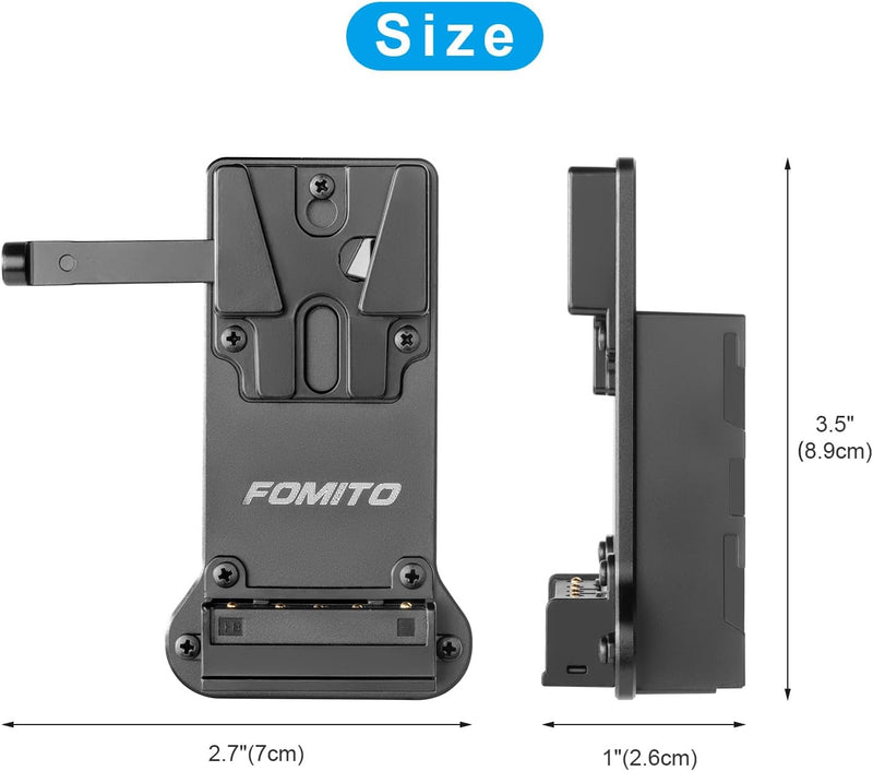 FOMITO NP-F970 F750 F550 Dummy Battery to V-Mount Plate Power Adapter for Camera Monitor Neewer F100 FEELWORLD FW568 F5 T7, LED Video Light CN160 CN216 YN300 II YN-600 W260