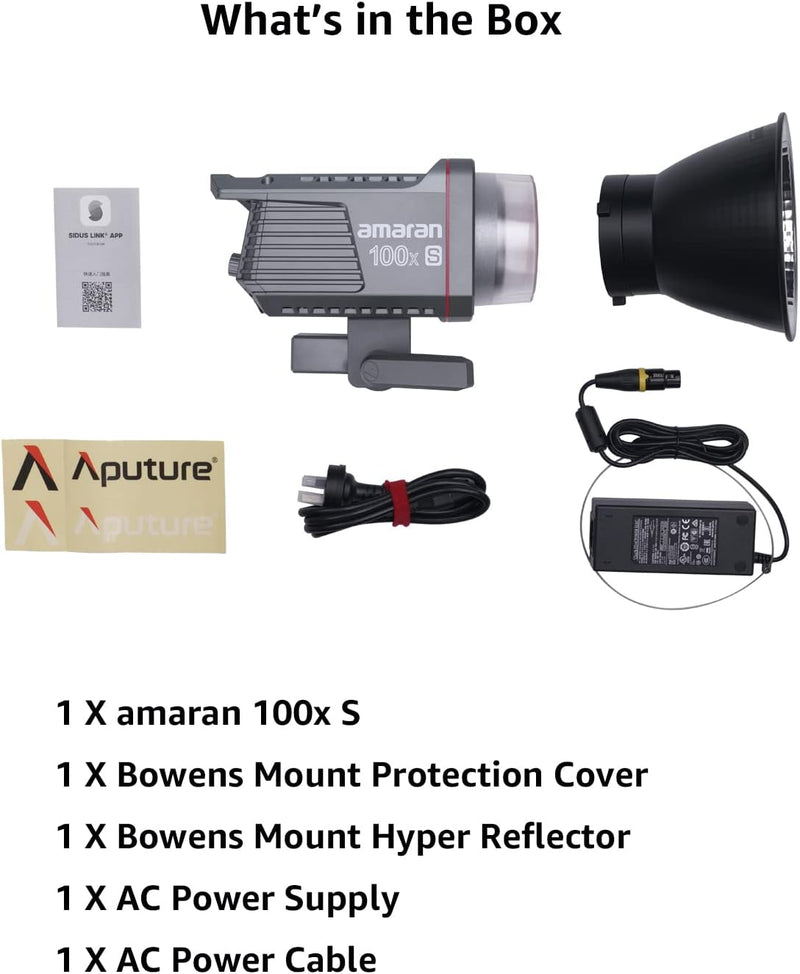 Aputure amaran 100x S Bi-Color LED Video Light, 100W Output, Bluetooth App Control, 9 Built-in Lighting Effects, DC/AC Power Supply, Ultra Silent Fan