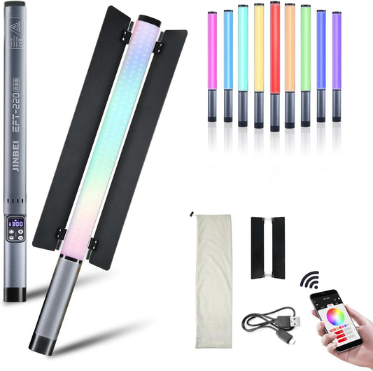 JINBEI EFT-220 RGB Handheld LED Light Stick, Light Wand Photography with APP Control & Metal Barndoor, Built-in 3000mAh Battery, Portable Dimmable 2700K-7500K, TLCI＞98, 21 FX Lighting Effects