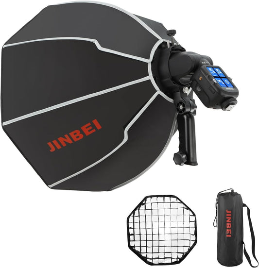 JINBEI 20"/50cm Octagonal Softbox Quick Folding Quick Set Up Octabox Softbox with Light Diffusers/Honeycomb Grid/Bag for HD-1 HD-2MAX Hi900 Speedlite