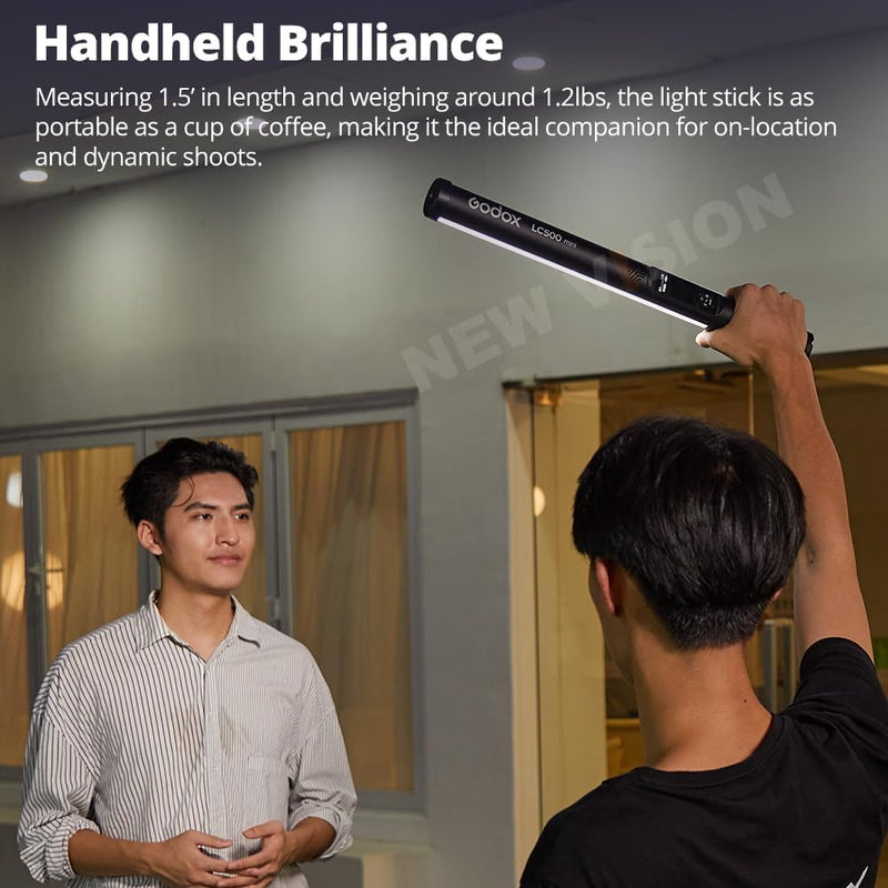 Godox LC500 Mini LED Light Stick, 2500K-8500K Adjustable, 11 FX Lighting Effects, CRI 95 TLCI 96 Accurate Color, 0-100% Dimmable Support APP Control with Carry abg