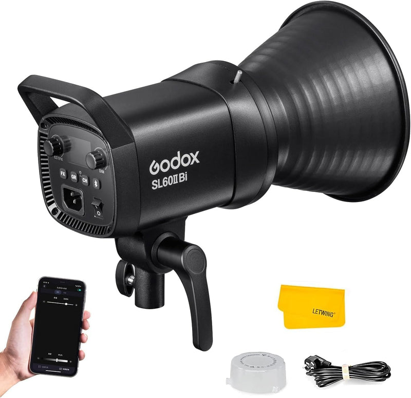 Godox SL60IIBi Bi-Color LED Video Light,2800K-6500K,CRI96+ TLCI97+, Built in 11 FX Effects, APP/2.4G Wireless Control Adjust Brightness, Bowens Mount LED Continuous Output Lighting
