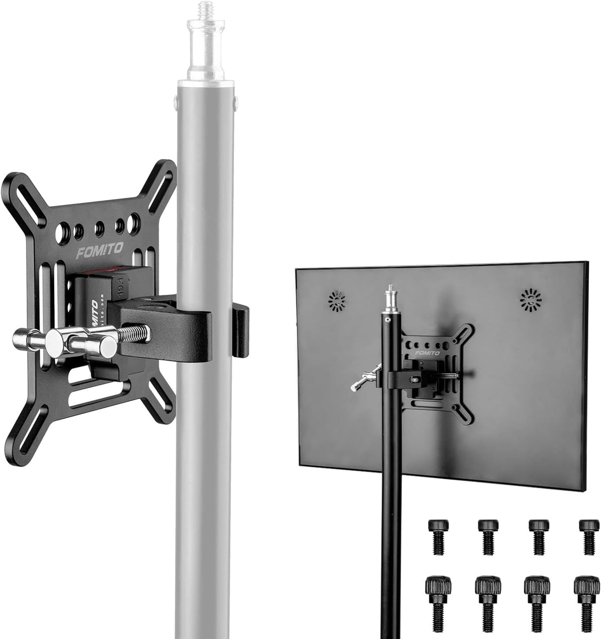 Fomito VESA Monitor Mount Bracket with V-Lock Quick Release for Light Stand & Tripods