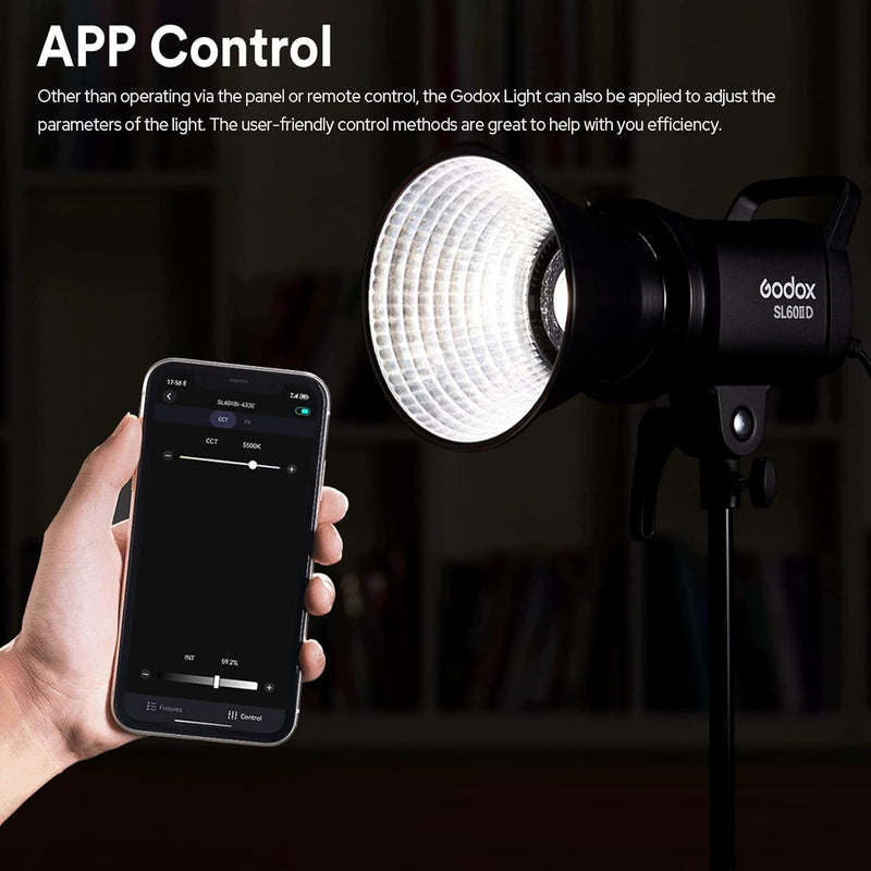 Godox SL60 SL60IID 70W LED Video Light,CRI96+ TLCI97+ 5600±200K,Builtin 8 FX Effects,APP/Remote Control Adjust Brightness,Bowens Mount LED Light for Video Recording Wedding Outdoor Shooting
