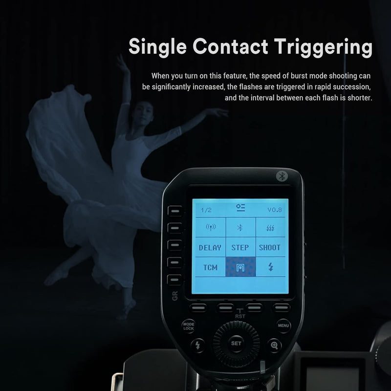 Godox XProII-S Wireless Flash Trigger for Sony Cameras, 2.4G TTL Wireless Flash Transmitter HSS 1/8000S, TCM Transform Function, Bluetooth Connection, New Hotshoe Locking, Large LCD Display
