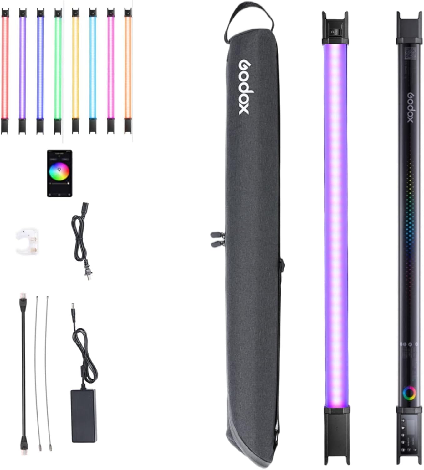 Godox TL60 Tube Light, Full Color RGB LED Video Light, 2700K-6500K Rechargeable Dimmable LED Light Stick, CRI 96+, TLCI 98+ with Built-in 2600mAh Battery and APP DMX Control