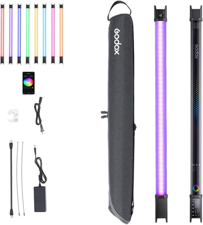 Godox TL60 Tube Light, Full Color RGB LED Video Light, 2700K-6500K Rechargeable Dimmable LED Light Stick, CRI 96+, TLCI 98+ with Built-in 2600mAh Battery and APP DMX Control
