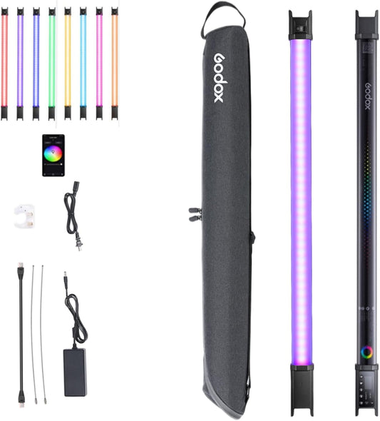 Godox TL60 Tube Light, Full Color RGB LED Video Light, 2700K-6500K Rechargeable Dimmable LED Light Stick, CRI 96+, TLCI 98+ with Built-in 2600mAh Battery and APP DMX Control