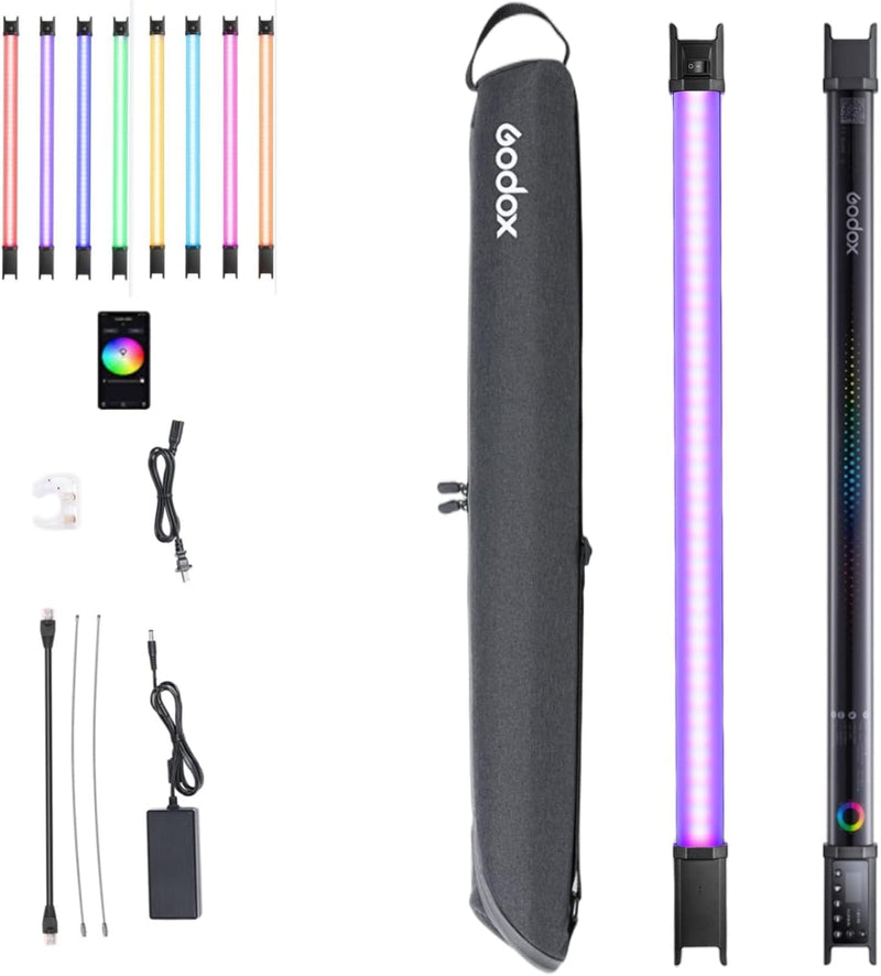 Godox TL60 Tube Light, Full Color RGB LED Video Light, 2700K-6500K Rechargeable Dimmable LED Light Stick, CRI 96+, TLCI 98+ with Built-in 2600mAh Battery and APP DMX Control