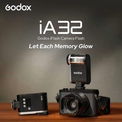 Godox Flash Godox iA32 Mini Camera Flash - Automatic Flash GN 15, 8 Power Levels/2.5sRecycle/490 Flash Times/Auto/Manual Modes,Mini Flash forCanon/Nikon/Sony/FujiCameras(Not Compatible for Sony ZV-1F)