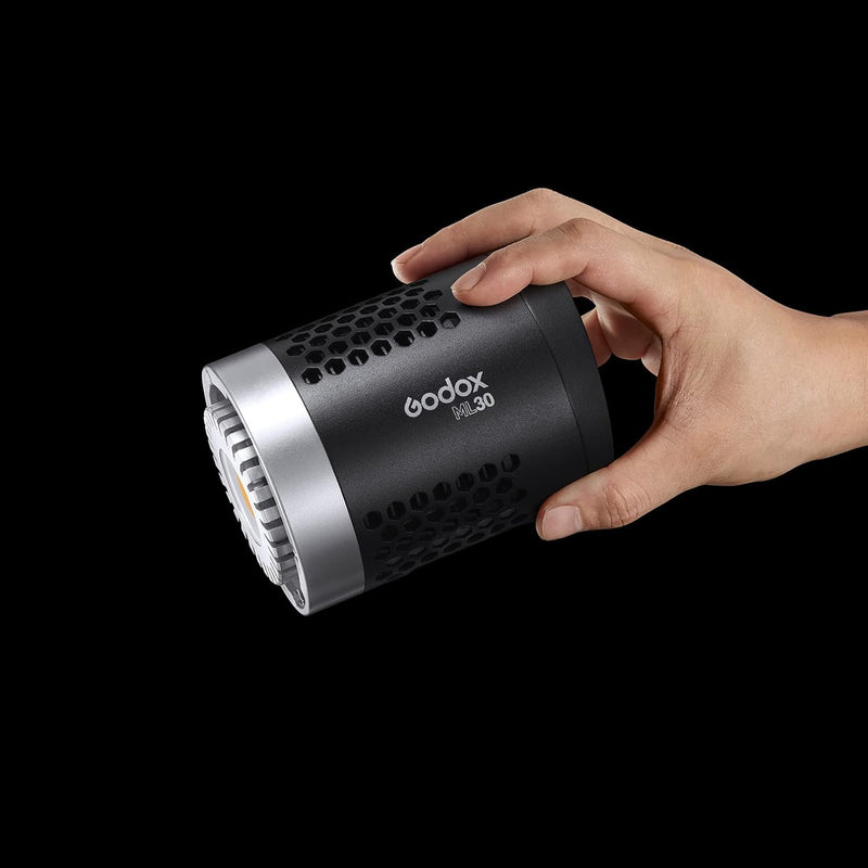 Godox ML30 LED Light, Portable Handheld LED Video Light,5600K CRI 96+ TLCI 97+, 12 Lighting Effects, APP Control,Silent Mode, with 2X NP-F970 Battery