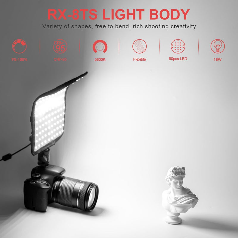 Fomito Falconeyes RX-8Ts Foldable Flexible LED Light Panel Kit 5600K CRI95 On-Camera Lamp Daylight Splash-Proof for Video Studio Photography Lighting