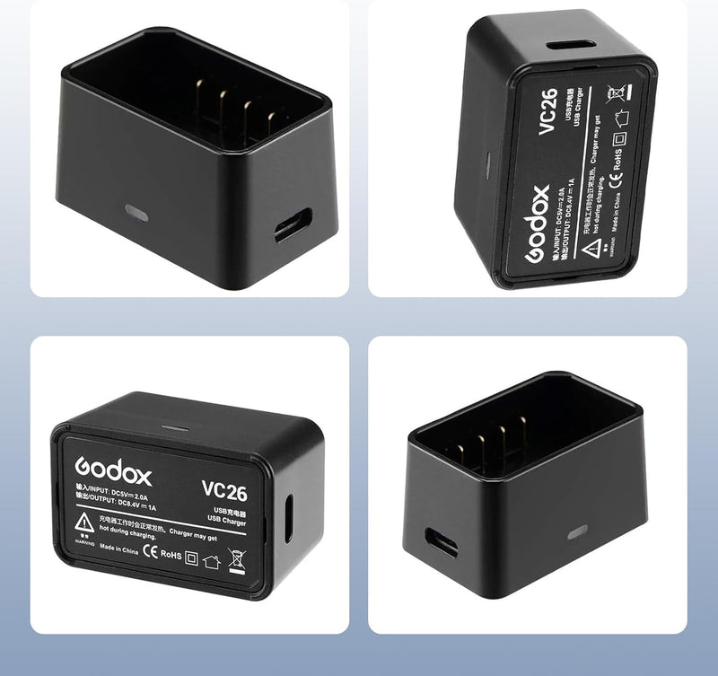 Godox VC26 USB Battery Charger DC 5V Input DC 8.4V Output for Charging Godox V860IIIC V860IIIN V860IIIS V1S V1C V1N V1F V1O V1P Round Head Flash Battery