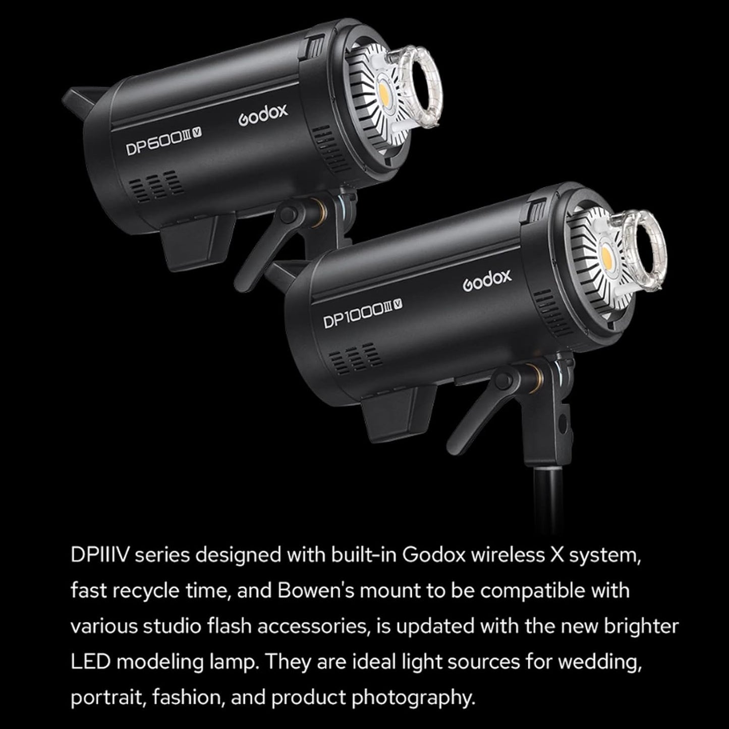 Godox DP600IIIV 600Ws Stobe Flash Studio Light GN106 0.1-1S Recycle Time, 1/2000-1/800s Flash Duration, 2.4G X System CCT 5600±200K Bowens Mount Monolight for Studio Portrait Photography (DP600III-V)