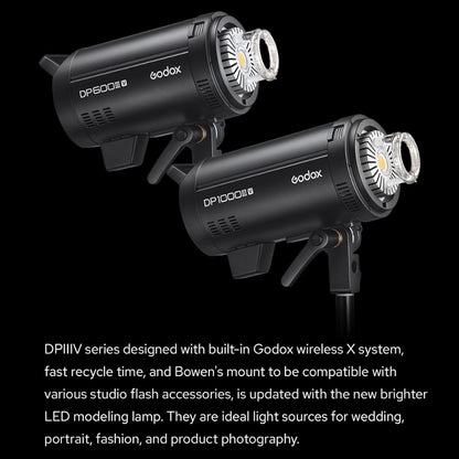 Godox DP600IIIV 600Ws Stobe Flash Studio Light GN106 0.1-1S Recycle Time, 1/2000-1/800s Flash Duration, 2.4G X System CCT 5600±200K Bowens Mount Monolight for Studio Portrait Photography (DP600III-V)