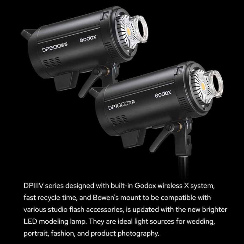 Godox DP600IIIV 600Ws Stobe Flash Studio Light GN106 0.1-1S Recycle Time, 1/2000-1/800s Flash Duration, 2.4G X System CCT 5600±200K Bowens Mount Monolight for Studio Portrait Photography (DP600III-V)