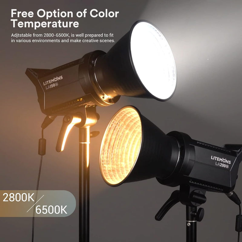 Godox LA200Bi Bicolor LED Video Light, 210W 2800K-6500K 79200Lux Bowens Mount Led Light, CRI 96+ 11 FX Effect 0-100% Dimming, APP Control, for Film Shooting, Wedding, TV Interviews