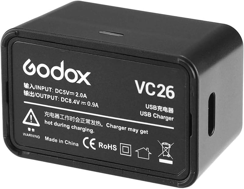 Godox VC26 USB Battery Charger DC 5V Input DC 8.4V Output for Charging Godox V860IIIC V860IIIN V860IIIS V1S V1C V1N V1F V1O V1P Round Head Flash Battery