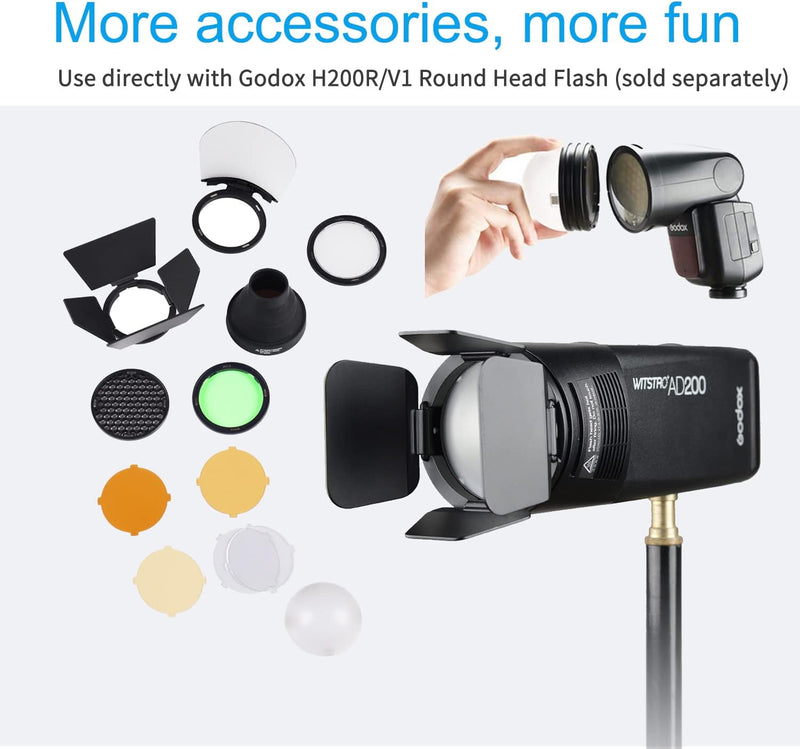 Godox AK-R1 Accessories Kit for Godox H200R Ring Flash Head Godox AD100PRO / AD200 / AD200Pro / Godox V1 / Godox V1 Pro Round Head Flash Accessories Easy to Use