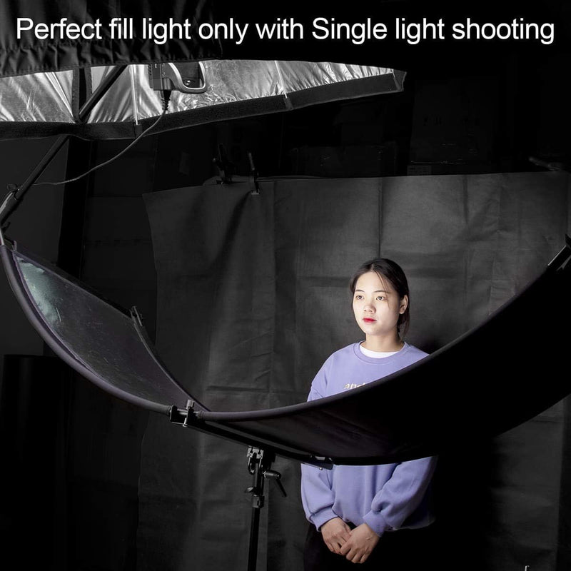FOMITO Clamshell Light Reflector 70"x25.6"/178x65cm Arclight Curved Eyelighter Lighting Diffuser for Photography Stuido Filming Shooting, Black/White/Gold/Silver