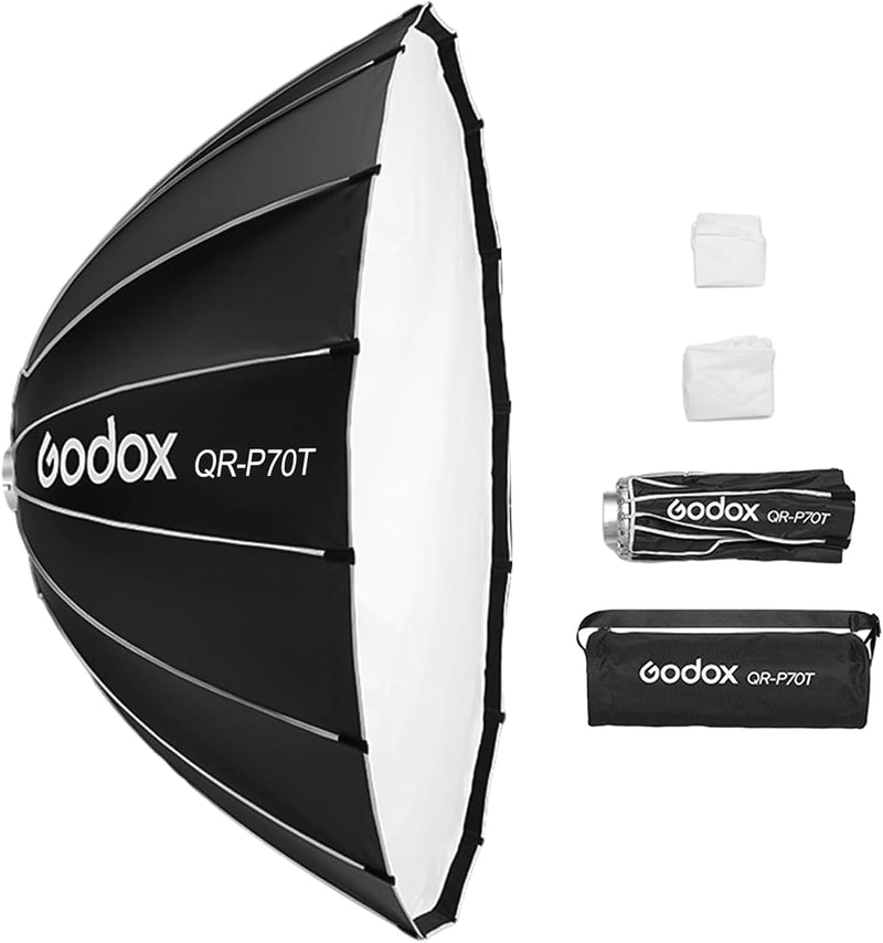 Godox QR-P60T 60cm/23.6in Quick Release Parabolic Softbox Professional Foldable Softbox with Standard Bowen Mount & Diffusers for Photography Studio Photography (60cm/59in Softbox)