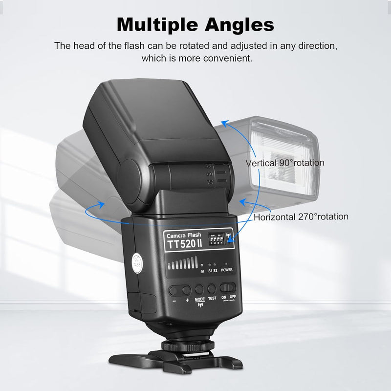 GODOX TT520 II Universal On-Camera Flash Speedlite with AT-16 Wireless Trigger Transmitter GN33 S1/S2 Modes Compatible for Canon Nikon Pentax Olympus Fujifilm Panasonic DSLR Cameras with Hot Shoe