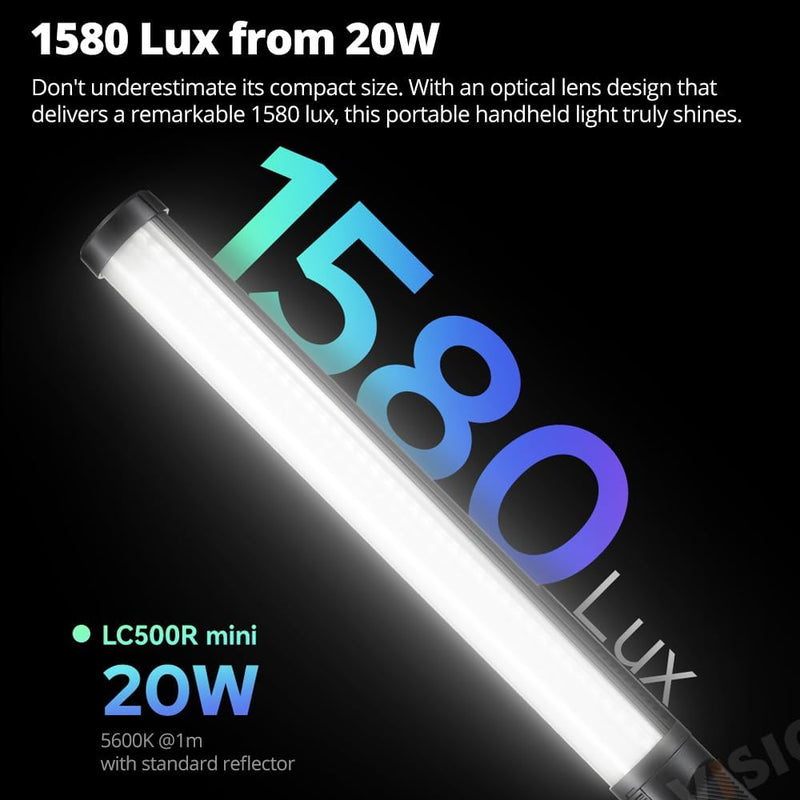Godox LC500 Mini LED Light Stick, 2500K-8500K Adjustable, 11 FX Lighting Effects, CRI 95 TLCI 96 Accurate Color, 0-100% Dimmable Support APP Control with Carry abg