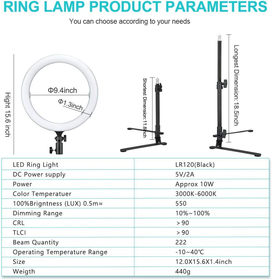 Godox LR120 12" LED Ring Light with Desktop Stand & Cell Phone Holder, USB Powered Conference Light CRI>90 Color Temperature 3000K to 6000K for TikTok/Live Stream/Makeup/Zoom Call & YouTube (Black)