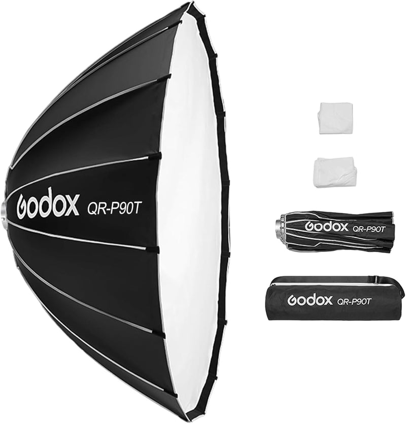 Godox QR-P60T 60cm/23.6in Quick Release Parabolic Softbox Professional Foldable Softbox with Standard Bowen Mount & Diffusers for Photography Studio Photography (60cm/59in Softbox)