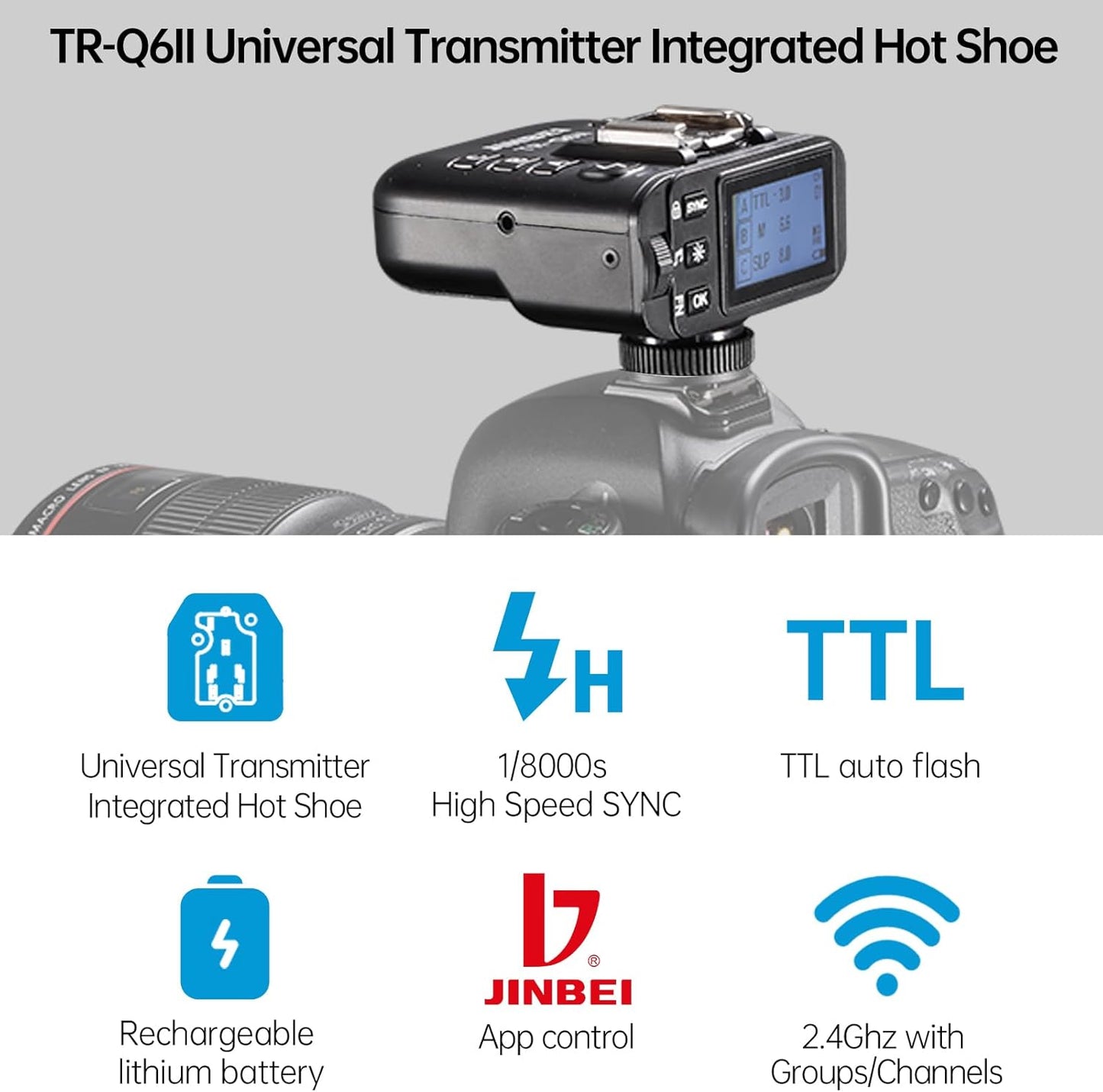 JINBEI TR-Q6II 2.4G Wireless Flash Trigger, Universal Hot Shoe for C/N/F/O/P