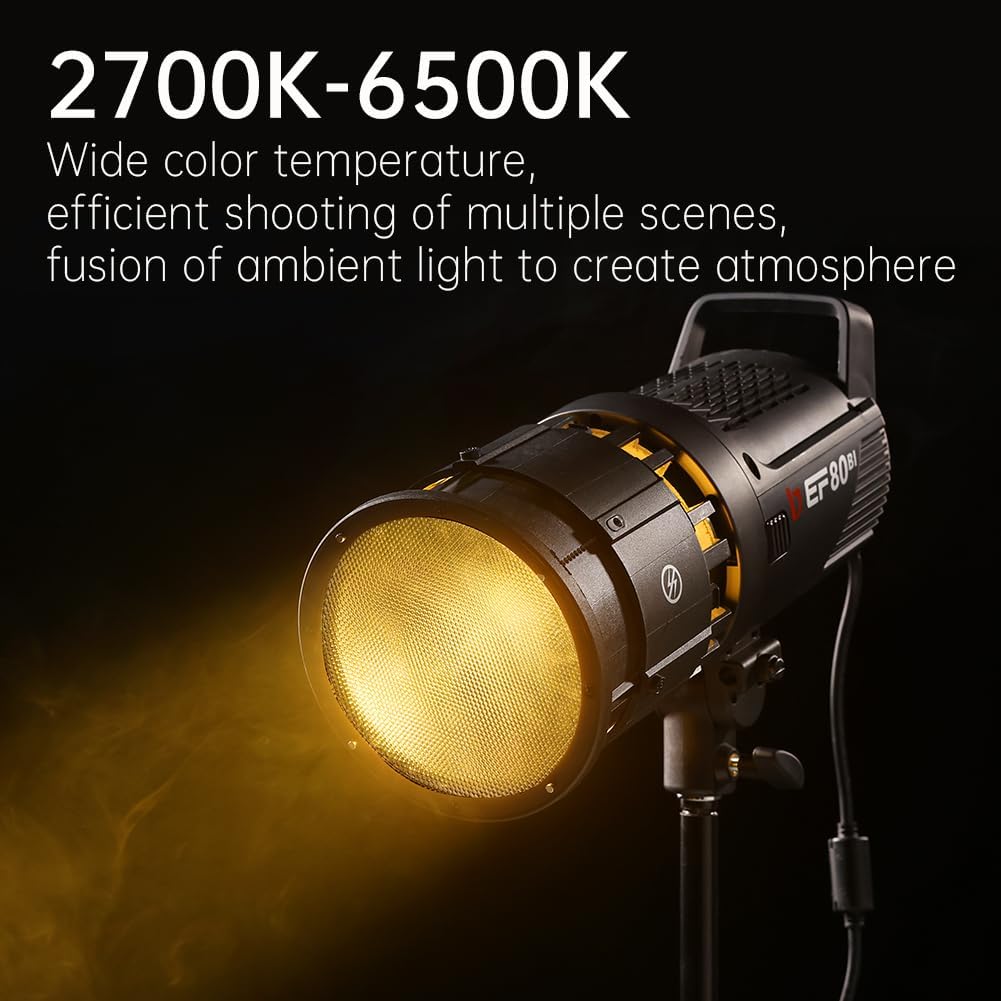 JINBEI EF-80BI 80W COB Bi-Color LED Video Light, Bi-Color 2700K-6500K Continuous Light Bowens Mount Handheld Spotlight, CRI97+/TLCI98+, 9 Lighting Effects, Bluetooth APP Control