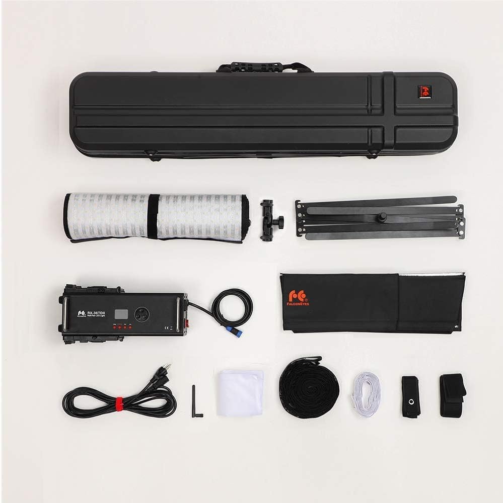 Falcon Eyes (New Version) RX-36TDX II 250W Flexible LED Light, 9 Pre-Programmed Lighting Effects, Bi-Color 3000K-5600K Supports DMX with RX-36SBHC Honeycomb Grid Softbox