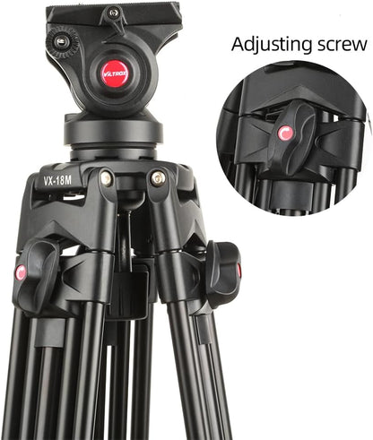 VILTROX Heavy Duty Tripod, 74 Inch Fluid Head Video Tripod, 22lbs Sturdy Heavy-Duty Tripod with QR Plate, Hand Bar, Carrying Bag, Mid-Level Spreader Travel Tripod for DSLR Camcorder (VX-18M II)