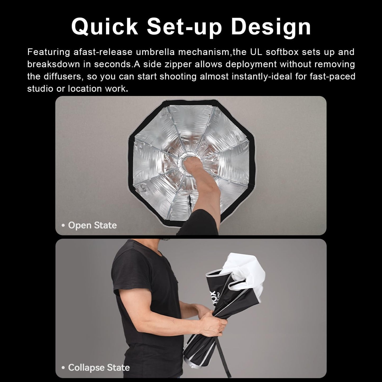 Godox UL-Series Quick Release Umbrella Softbox - 5 Shapes Edge Mask & Bowens Mount for Portraits/Product/Live Streaming, BOX 90x90cm