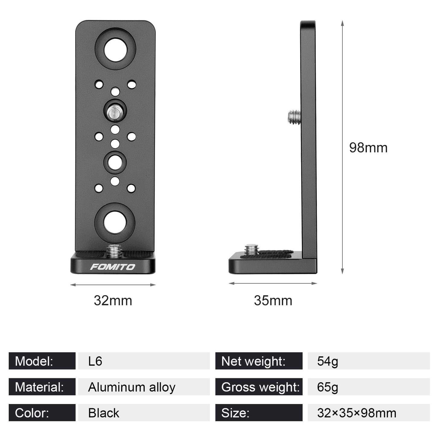 Fomito L6 Multi-Functional L-Bracket Extension Mounting Plate with V-Mount Support
