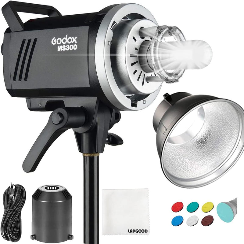 Godox MS300 Compact Studio Flash 300W 2.4G Wireless Monolight with 150W Modeling Lamp,Outstanding Power Output Stability,Anti-Preflash,Bowens Mount,5600±200K CCT,0.1～1.8S Recycle Time