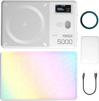GODOX MA5R RGB LED Selfie Light Magnetic Charging Full Color Mini On Camera Video Light Phone Light, Adjusted 14 FX Modes, 1800-10000K 5000mAh Selfie Lighting for Photography/TikTok/Vlog/Video/Makeup