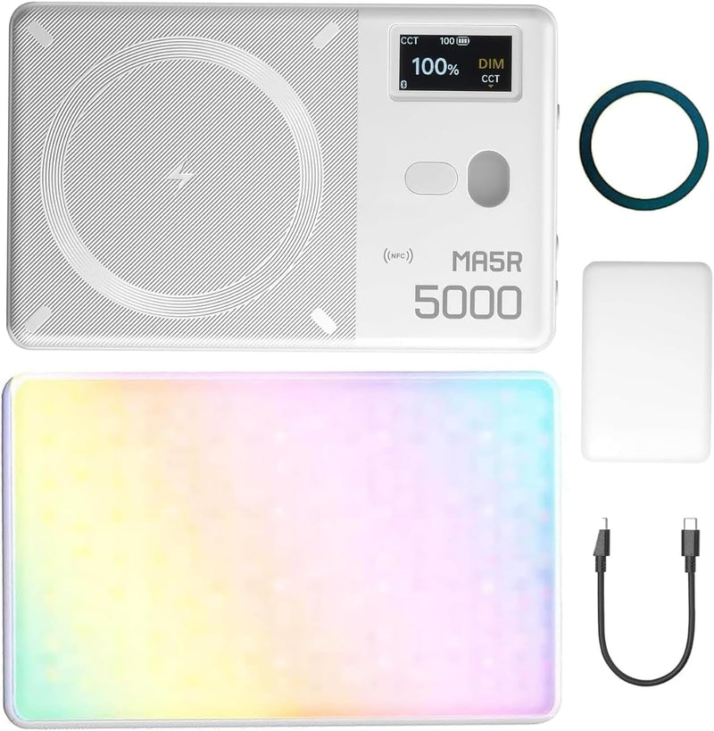 GODOX MA5R RGB LED Selfie Light Magnetic Charging Full Color Mini On Camera Video Light Phone Light, Adjusted 14 FX Modes, 1800-10000K 5000mAh Selfie Lighting for Photography/TikTok/Vlog/Video/Makeup