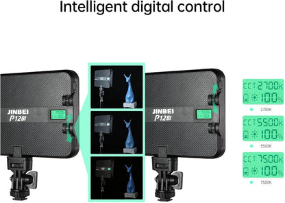 JINBEI P12BI LED Video Soft Light, 119 LEDs, 2700K-7500K, Nine Preset Effects, Studio & Camera Light with USB-C, Tripod & Mount, 2-Hour Battery Life